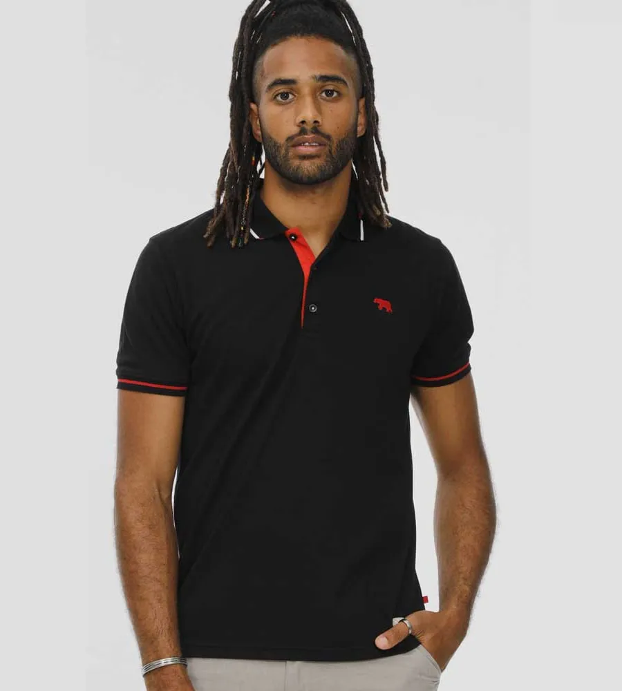 D555 Mens Black Pique Polo Shirt With Cuff and Collar Tipping Detail (SALFORD 2)